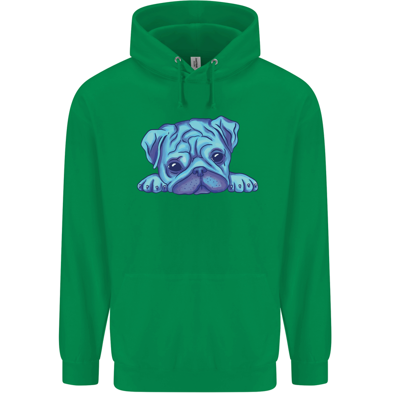 A Blue Watercolour Pug Childrens Kids Hoodie Irish Green