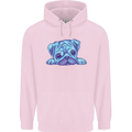 A Blue Watercolour Pug Childrens Kids Hoodie Light Pink