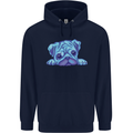 A Blue Watercolour Pug Childrens Kids Hoodie Navy Blue