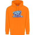 A Blue Watercolour Pug Childrens Kids Hoodie Orange