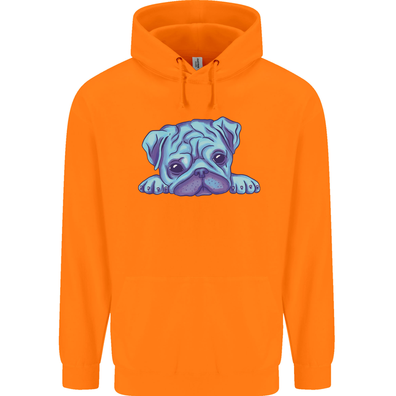 A Blue Watercolour Pug Childrens Kids Hoodie Orange