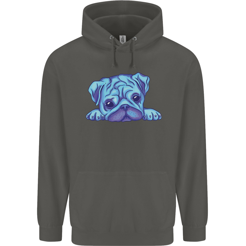 A Blue Watercolour Pug Childrens Kids Hoodie Storm Grey