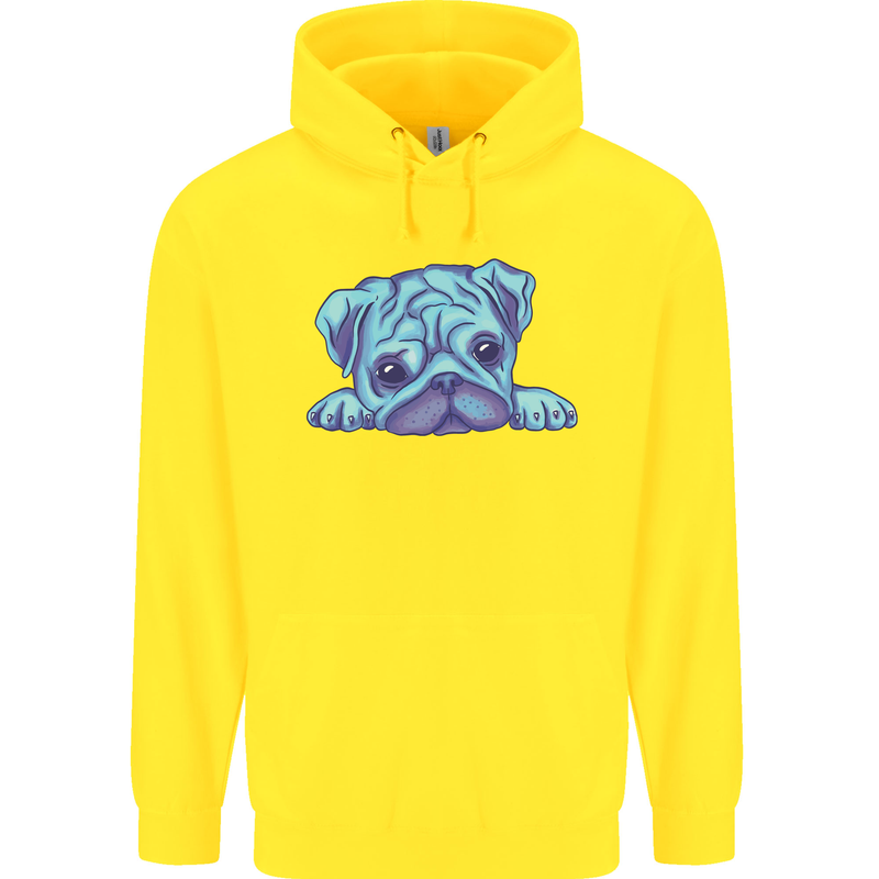 A Blue Watercolour Pug Childrens Kids Hoodie Yellow