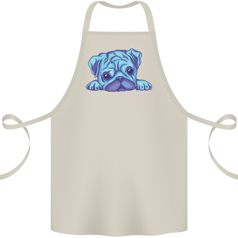 A Blue Watercolour Pug Cotton Apron 100% Organic Natural