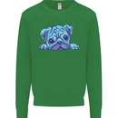 A Blue Watercolour Pug Kids Sweatshirt Jumper Irish Green