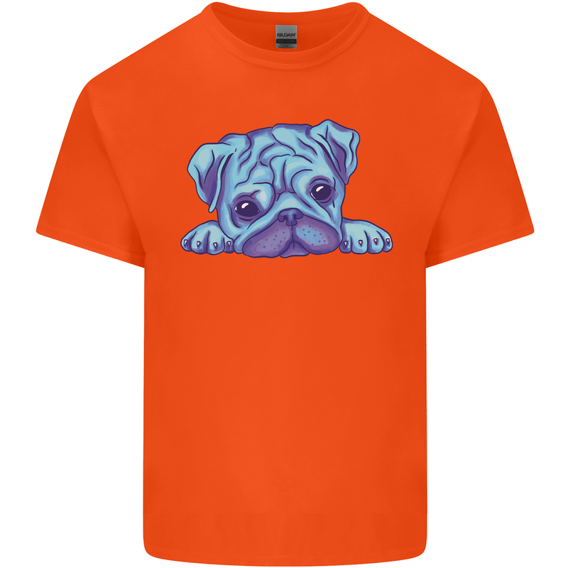 A Blue Watercolour Pug Kids T-Shirt Childrens Orange