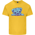 A Blue Watercolour Pug Kids T-Shirt Childrens Yellow