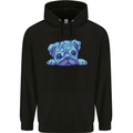 A Blue Watercolour Pug Mens 80% Cotton Hoodie Black