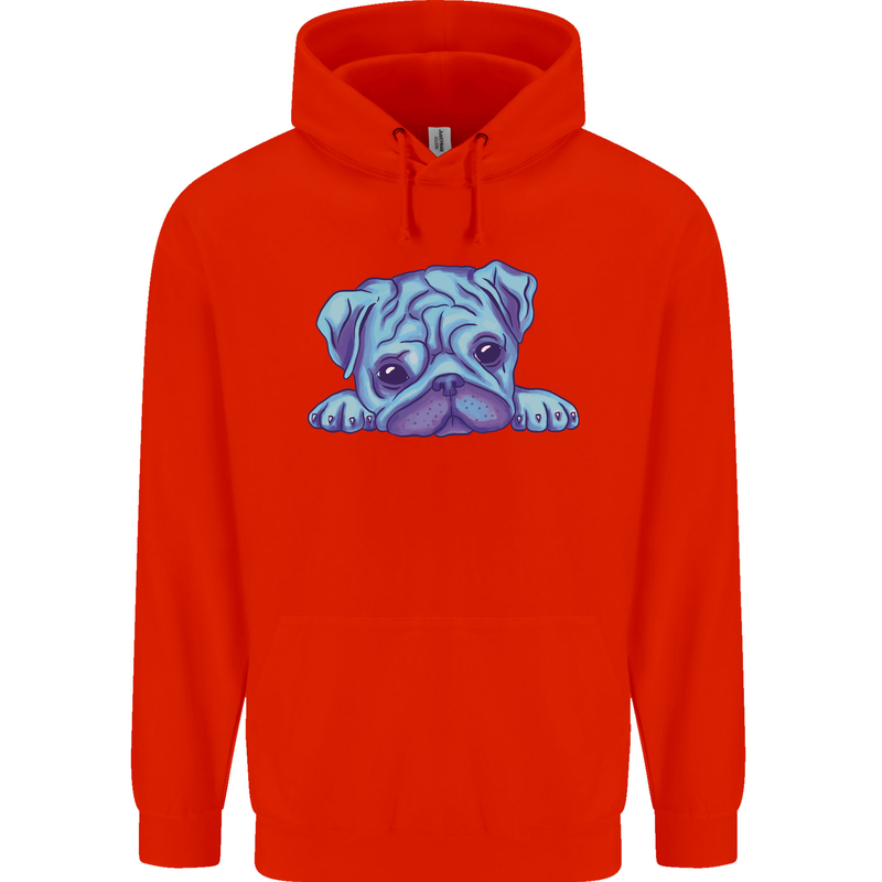 A Blue Watercolour Pug Mens 80% Cotton Hoodie Bright Red