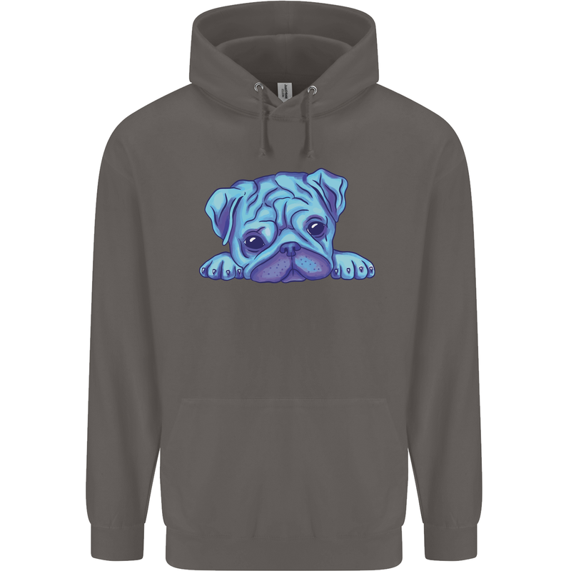 A Blue Watercolour Pug Mens 80% Cotton Hoodie Charcoal