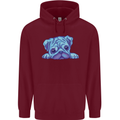 A Blue Watercolour Pug Mens 80% Cotton Hoodie Maroon
