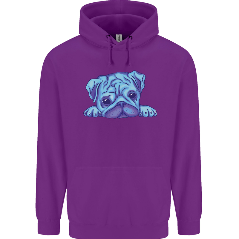 A Blue Watercolour Pug Mens 80% Cotton Hoodie Purple