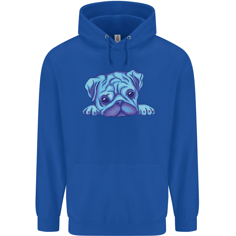 A Blue Watercolour Pug Mens 80% Cotton Hoodie Royal Blue