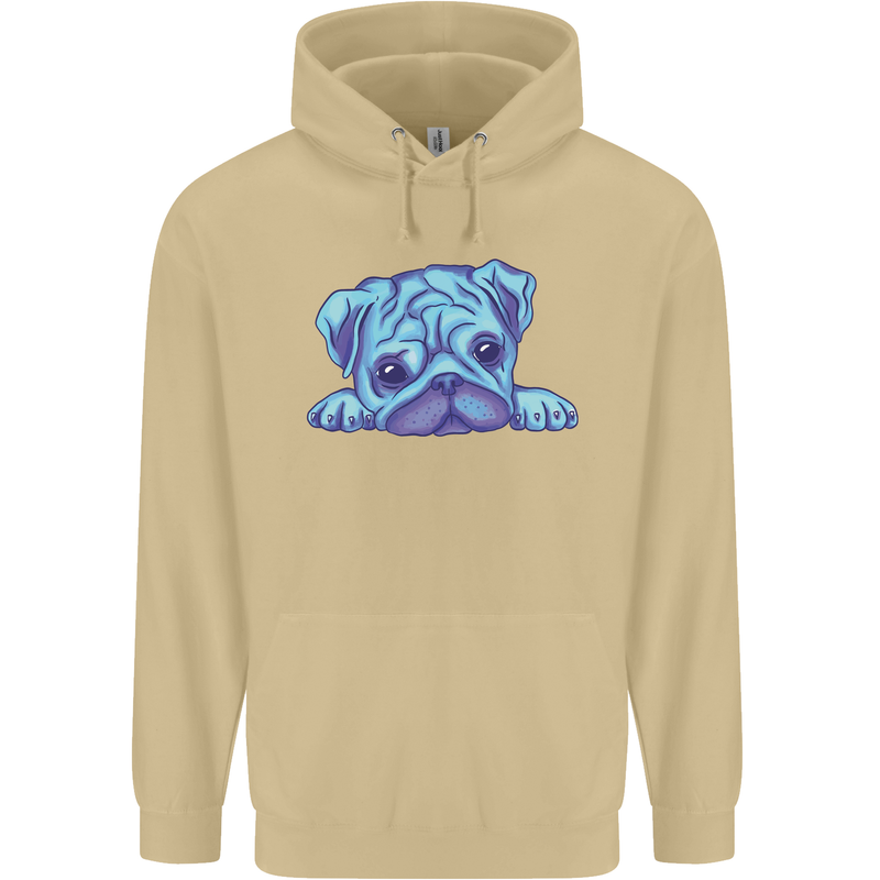 A Blue Watercolour Pug Mens 80% Cotton Hoodie Sand