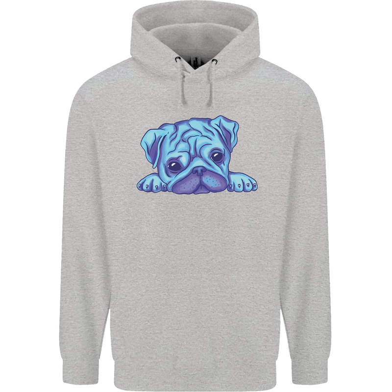A Blue Watercolour Pug Mens 80% Cotton Hoodie Sports Grey