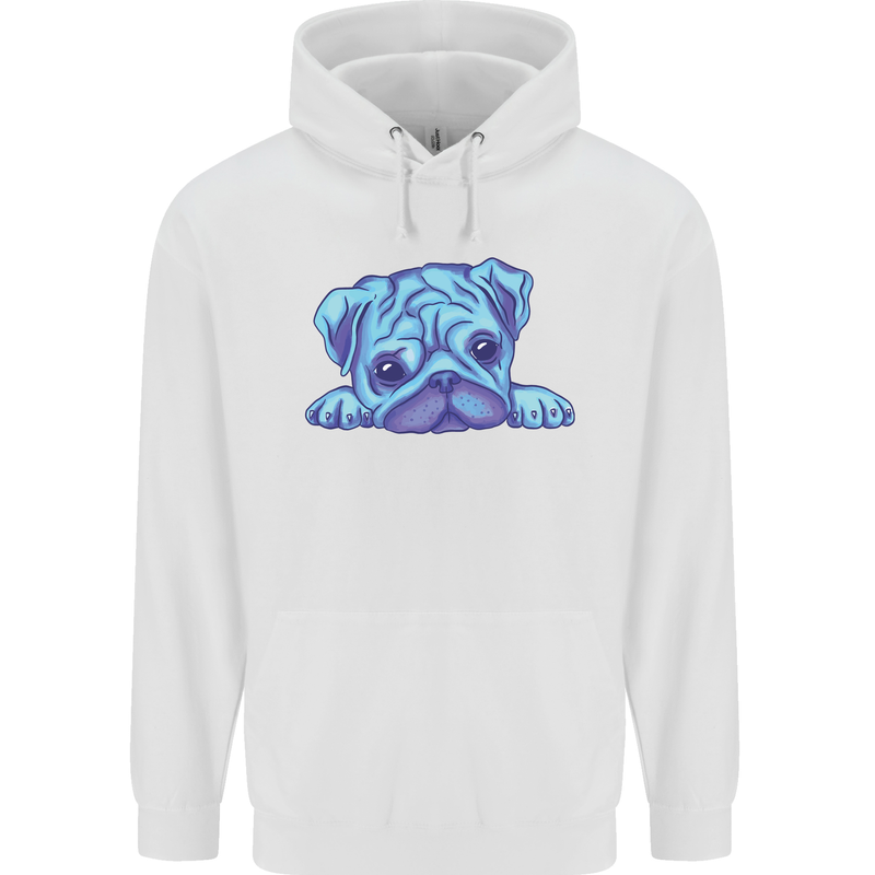A Blue Watercolour Pug Mens 80% Cotton Hoodie White