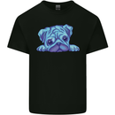 A Blue Watercolour Pug Mens Cotton T-Shirt Tee Top Black