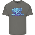 A Blue Watercolour Pug Mens Cotton T-Shirt Tee Top Charcoal