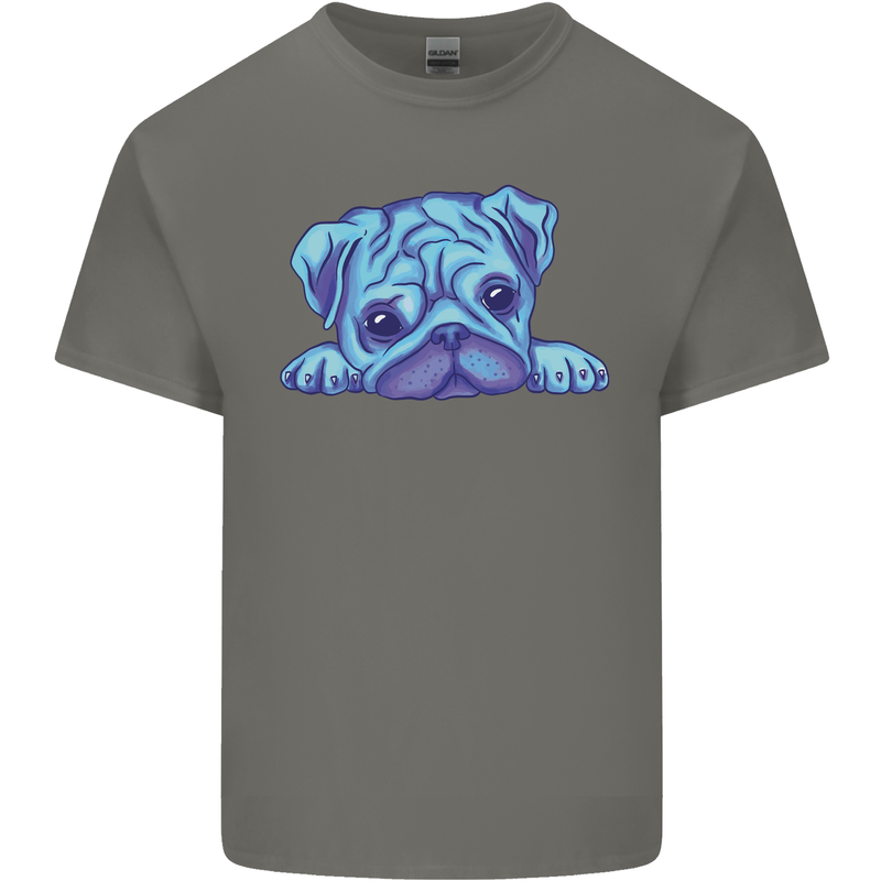 A Blue Watercolour Pug Mens Cotton T-Shirt Tee Top Charcoal