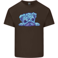 A Blue Watercolour Pug Mens Cotton T-Shirt Tee Top Dark Chocolate