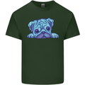 A Blue Watercolour Pug Mens Cotton T-Shirt Tee Top Forest Green