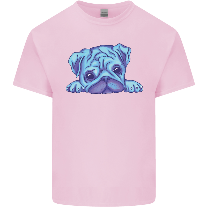 A Blue Watercolour Pug Mens Cotton T-Shirt Tee Top Light Pink