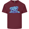 A Blue Watercolour Pug Mens Cotton T-Shirt Tee Top Maroon