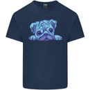A Blue Watercolour Pug Mens Cotton T-Shirt Tee Top Navy Blue