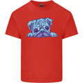 A Blue Watercolour Pug Mens Cotton T-Shirt Tee Top Red