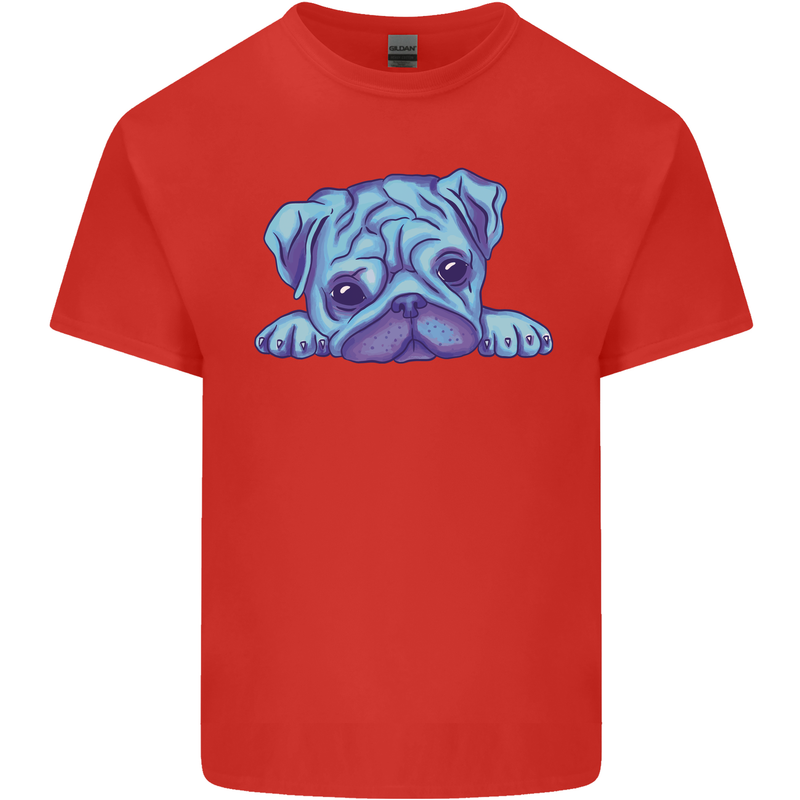 A Blue Watercolour Pug Mens Cotton T-Shirt Tee Top Red