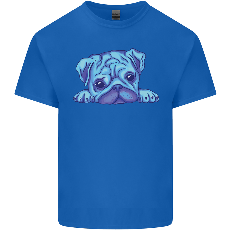 A Blue Watercolour Pug Mens Cotton T-Shirt Tee Top Royal Blue