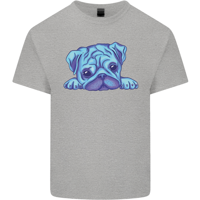 A Blue Watercolour Pug Mens Cotton T-Shirt Tee Top Sports Grey