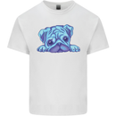 A Blue Watercolour Pug Mens Cotton T-Shirt Tee Top White