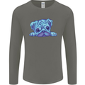 A Blue Watercolour Pug Mens Long Sleeve T-Shirt Charcoal