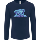 A Blue Watercolour Pug Mens Long Sleeve T-Shirt Navy Blue