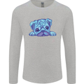 A Blue Watercolour Pug Mens Long Sleeve T-Shirt Sports Grey