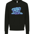 A Blue Watercolour Pug Mens Sweatshirt Jumper Black