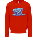 A Blue Watercolour Pug Mens Sweatshirt Jumper Bright Red