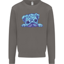 A Blue Watercolour Pug Mens Sweatshirt Jumper Charcoal