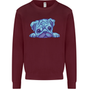 A Blue Watercolour Pug Mens Sweatshirt Jumper Maroon