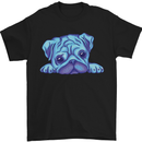 A Blue Watercolour Pug Mens T-Shirt Cotton Gildan Black