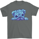 A Blue Watercolour Pug Mens T-Shirt Cotton Gildan Charcoal