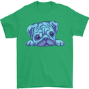 A Blue Watercolour Pug Mens T-Shirt Cotton Gildan Irish Green