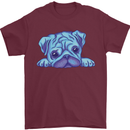 A Blue Watercolour Pug Mens T-Shirt Cotton Gildan Maroon