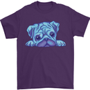 A Blue Watercolour Pug Mens T-Shirt Cotton Gildan Purple