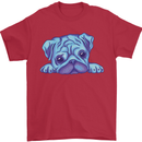 A Blue Watercolour Pug Mens T-Shirt Cotton Gildan Red