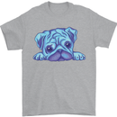A Blue Watercolour Pug Mens T-Shirt Cotton Gildan Sports Grey
