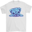 A Blue Watercolour Pug Mens T-Shirt Cotton Gildan White