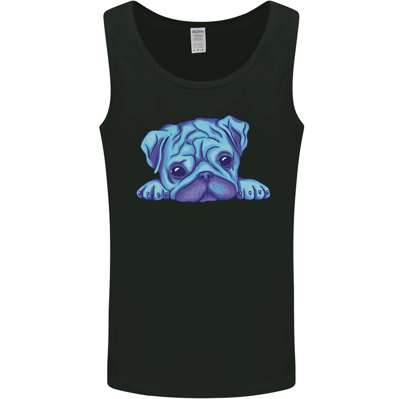 A Blue Watercolour Pug Mens Vest Tank Top Black
