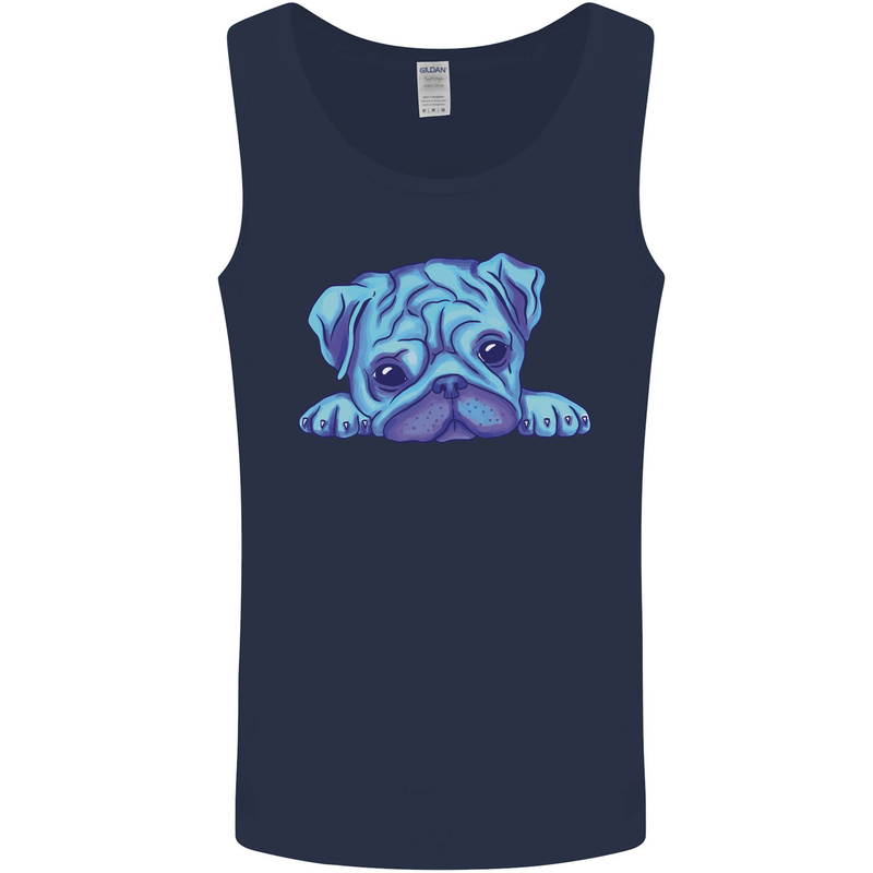 A Blue Watercolour Pug Mens Vest Tank Top Navy Blue